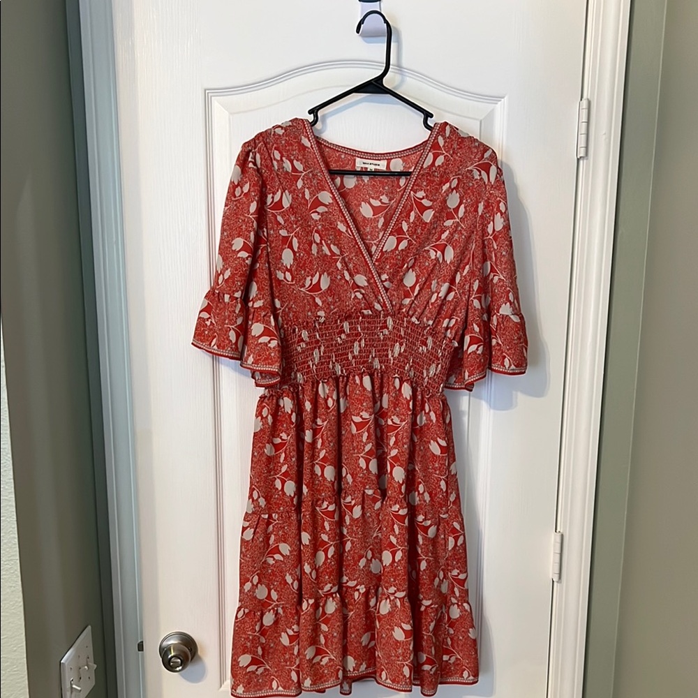 Max Studio Orange Midi Sundress with Bell Sleeves